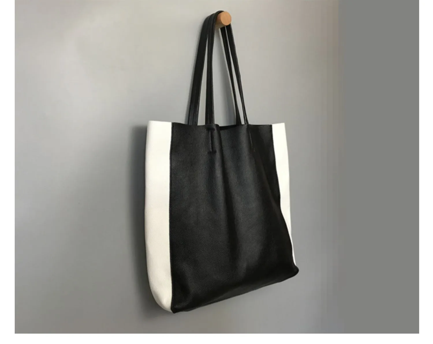 Black and White Leather Purse Two Tone Tote Leather Black and White Tote Black White Tote