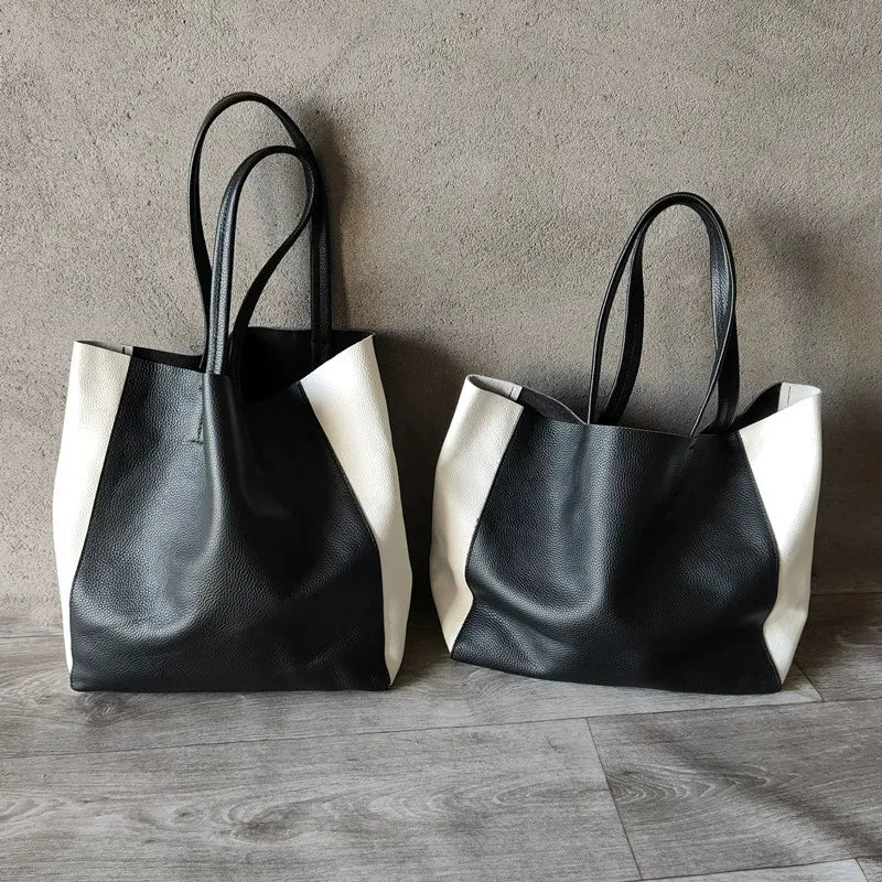 Black and White Leather Purse Two Tone Tote Leather Black and White Tote Black White Tote