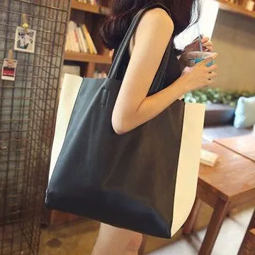 Black and White Leather Purse Two Tone Tote Leather Black and White Tote Black White Tote