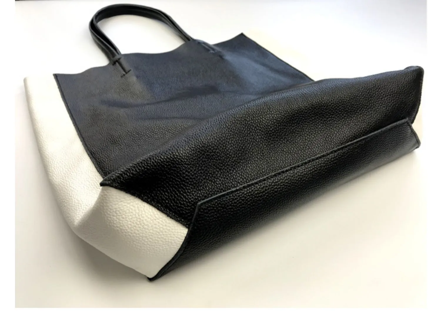 Black and White Leather Purse Two Tone Tote Leather Black and White Tote Black White Tote