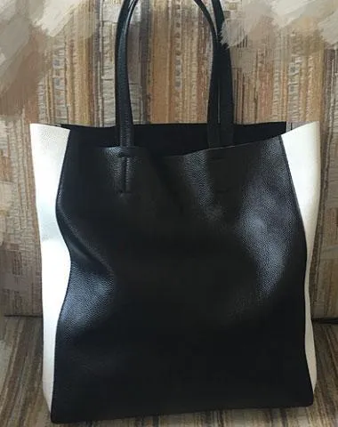 Black and White Leather Purse Two Tone Tote Leather Black and White Tote Black White Tote