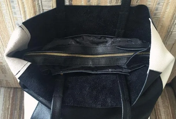 Black and White Leather Purse Two Tone Tote Leather Black and White Tote Black White Tote
