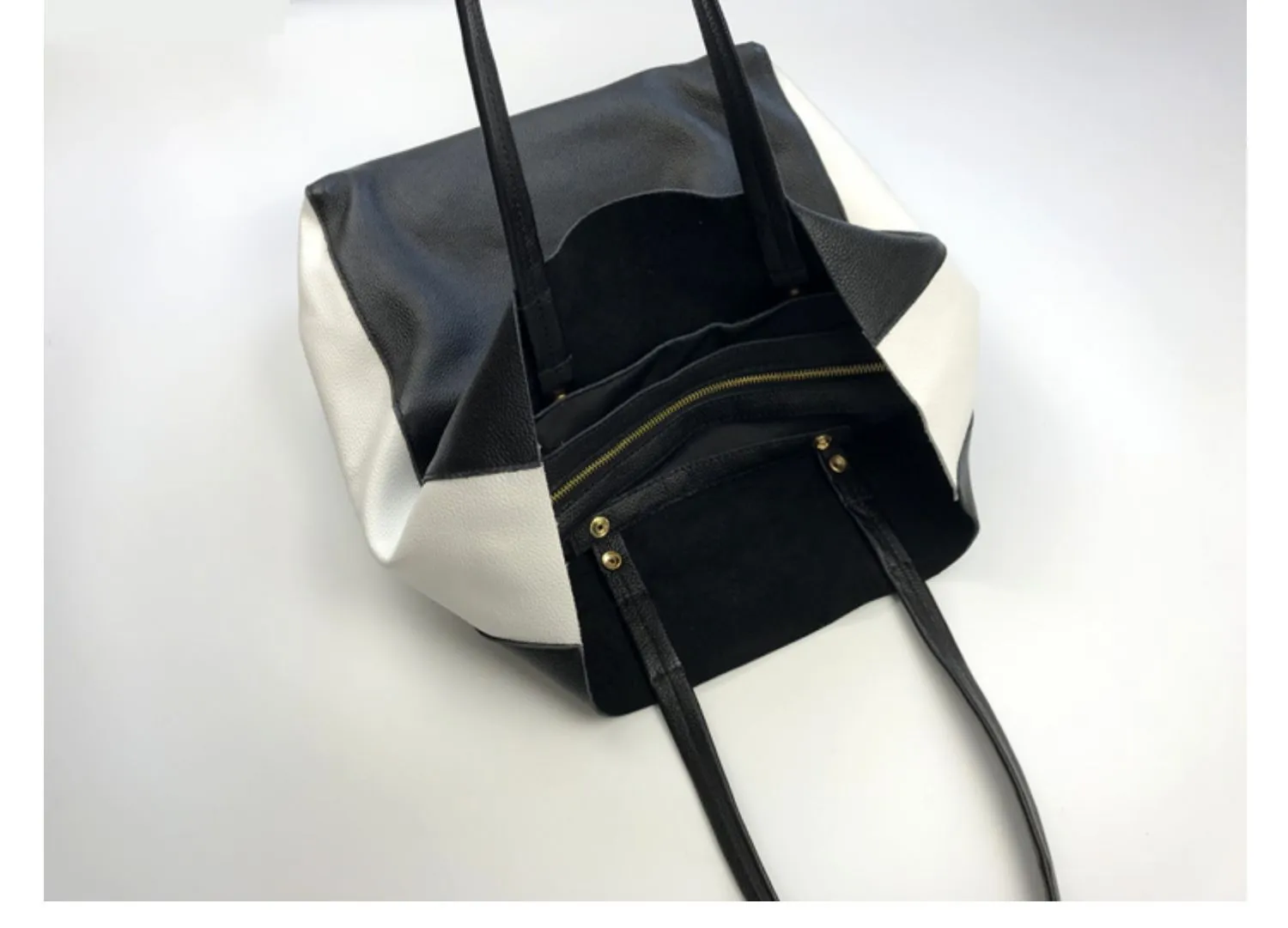 Black and White Leather Purse Two Tone Tote Leather Black and White Tote Black White Tote
