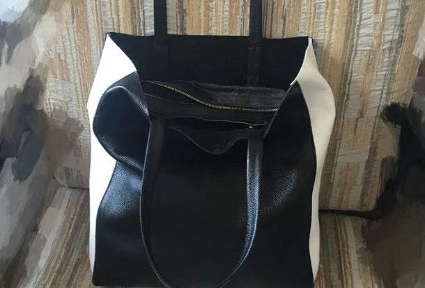 Black and White Leather Purse Two Tone Tote Leather Black and White Tote Black White Tote