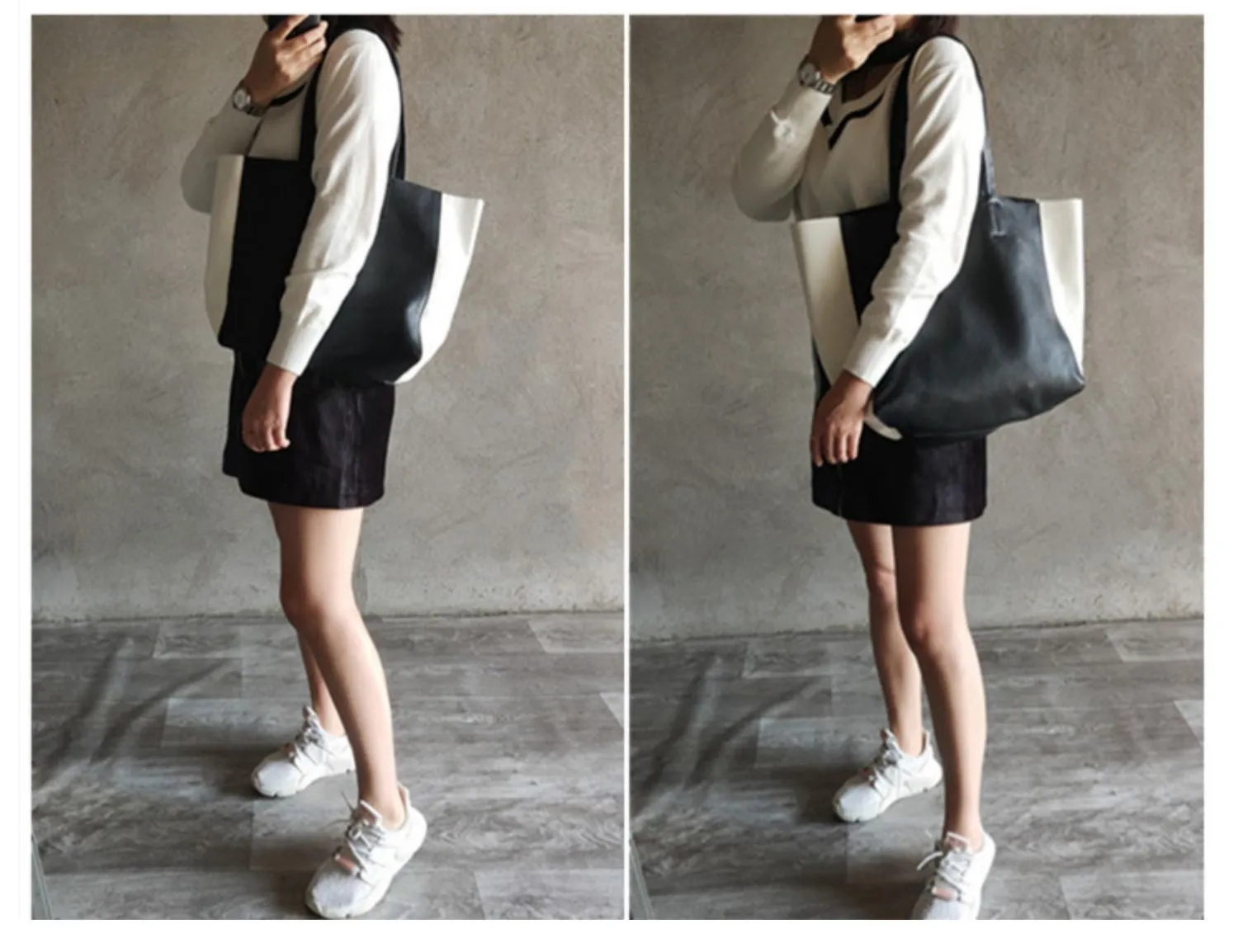 Black and White Leather Purse Two Tone Tote Leather Black and White Tote Black White Tote