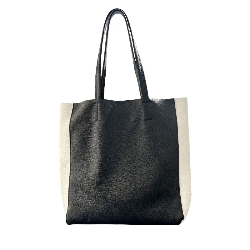 Black and White Leather Purse Two Tone Tote Leather Black and White Tote Black White Tote