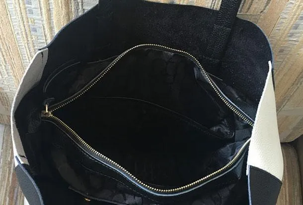 Black and White Leather Purse Two Tone Tote Leather Black and White Tote Black White Tote
