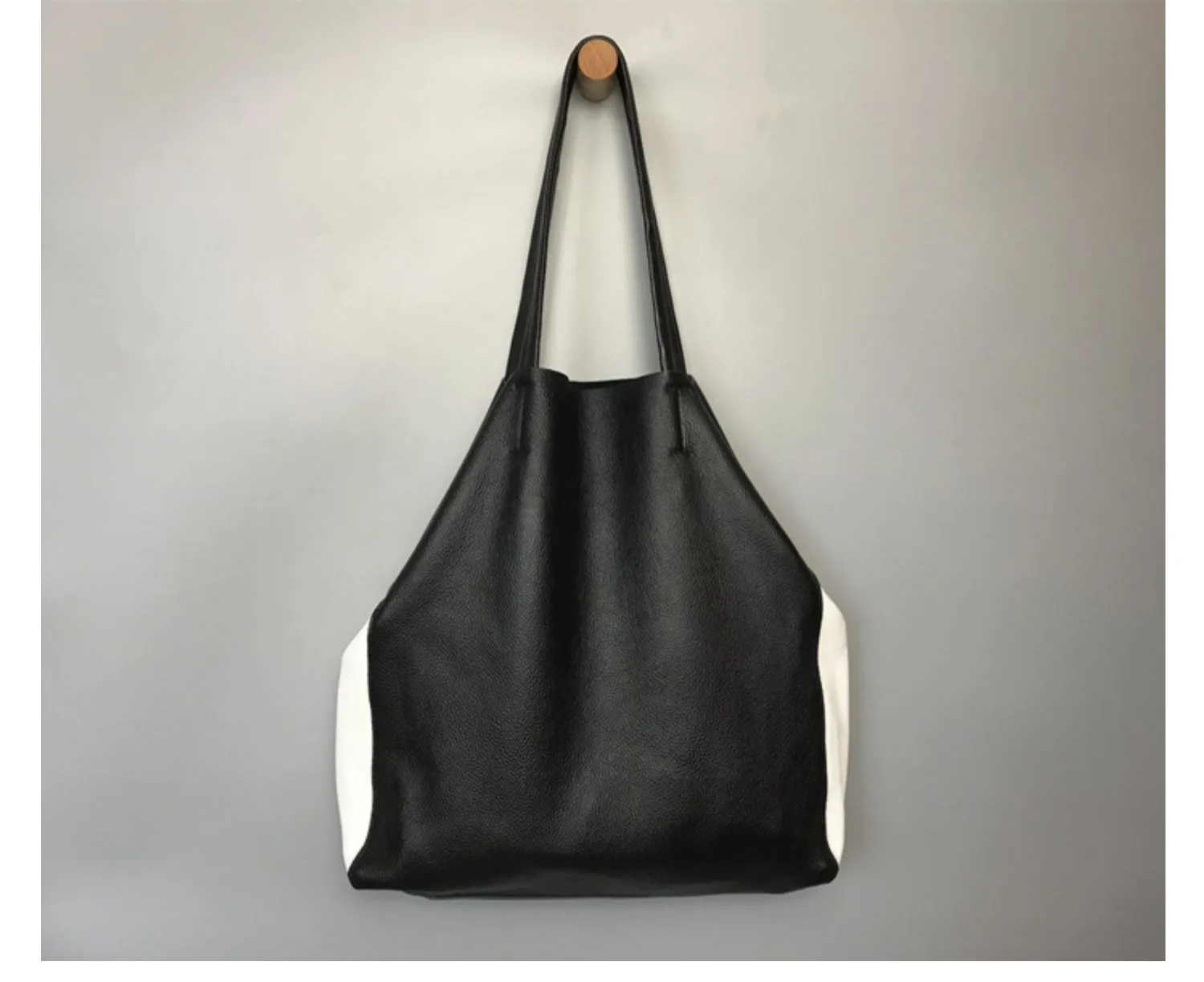 Black and White Leather Purse Two Tone Tote Leather Black and White Tote Black White Tote