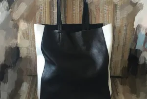 Black and White Leather Purse Two Tone Tote Leather Black and White Tote Black White Tote