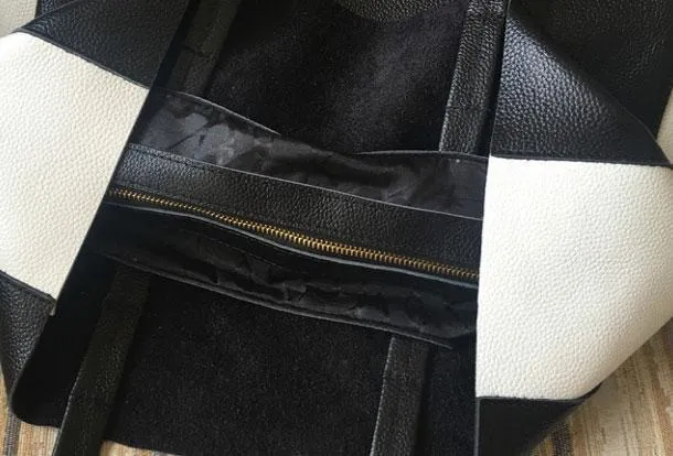Black and White Leather Purse Two Tone Tote Leather Black and White Tote Black White Tote