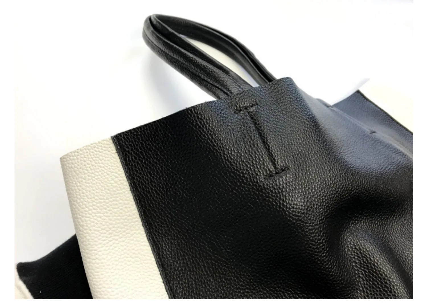 Black and White Leather Purse Two Tone Tote Leather Black and White Tote Black White Tote