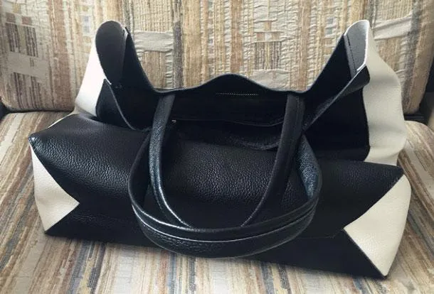 Black and White Leather Purse Two Tone Tote Leather Black and White Tote Black White Tote