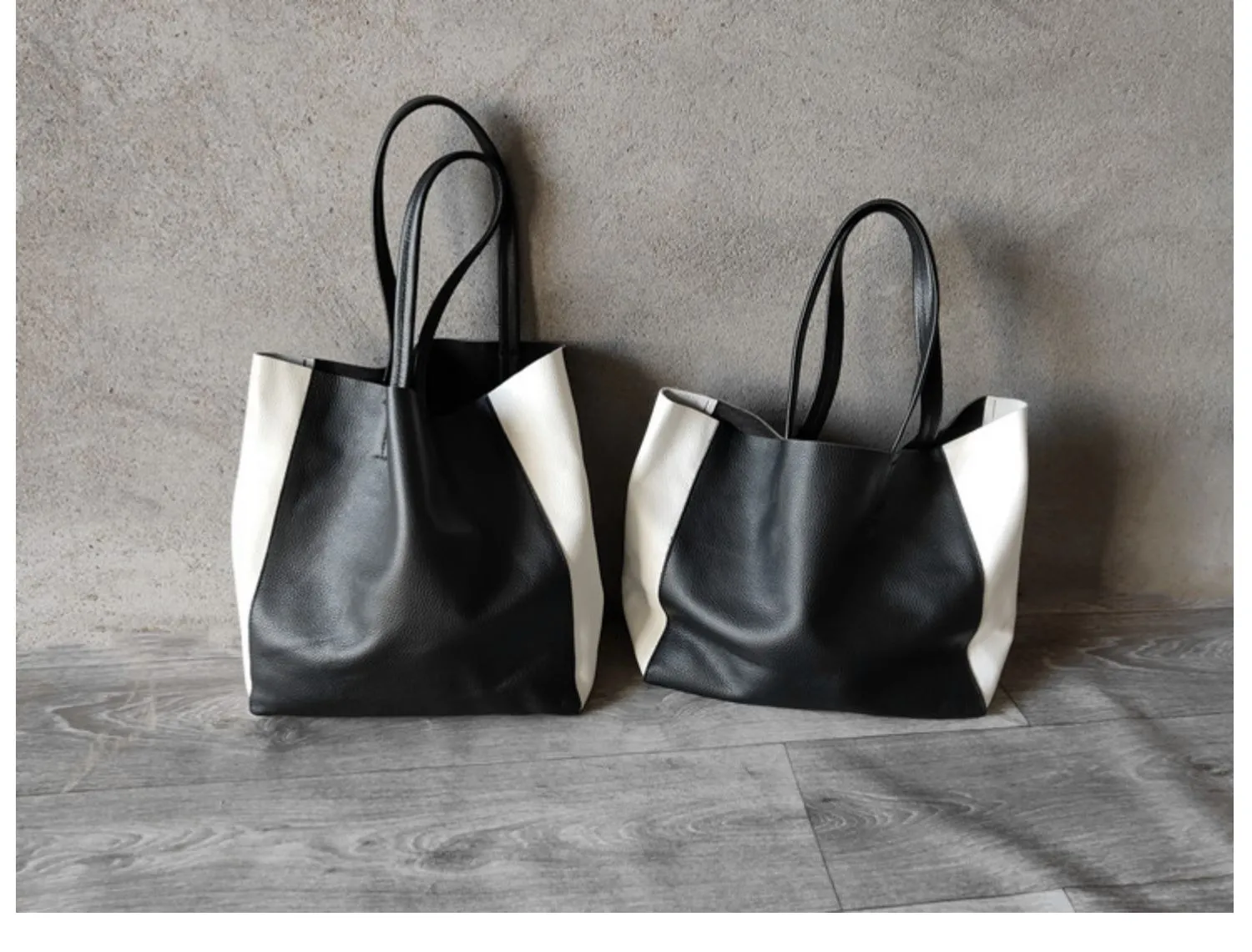 Black and White Leather Purse Two Tone Tote Leather Black and White Tote Black White Tote