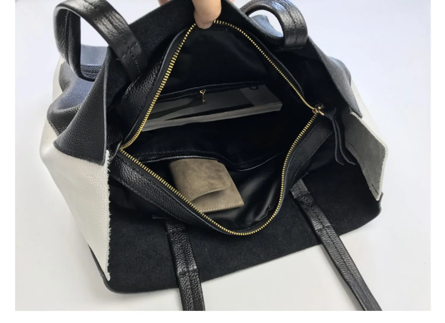 Black and White Leather Purse Two Tone Tote Leather Black and White Tote Black White Tote