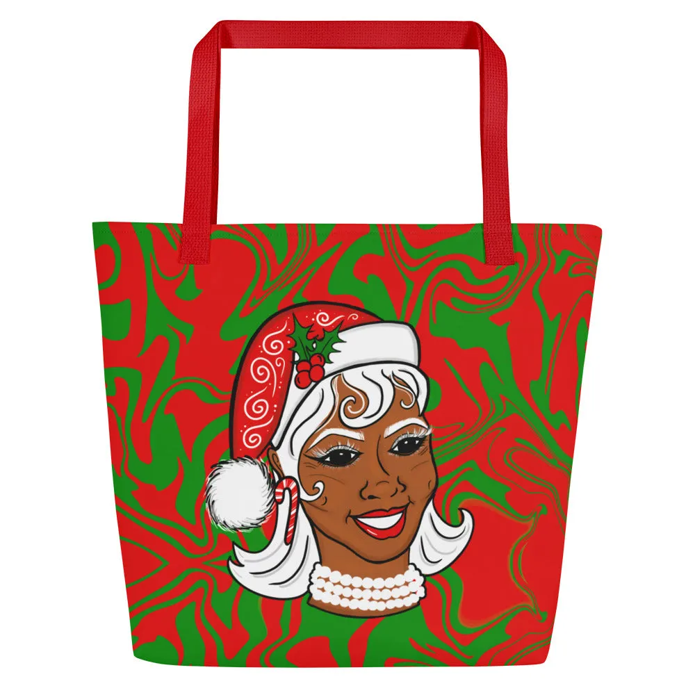 Black Santa Claus & Black Mrs. Claus Christmas Holiday Large Tote Bag