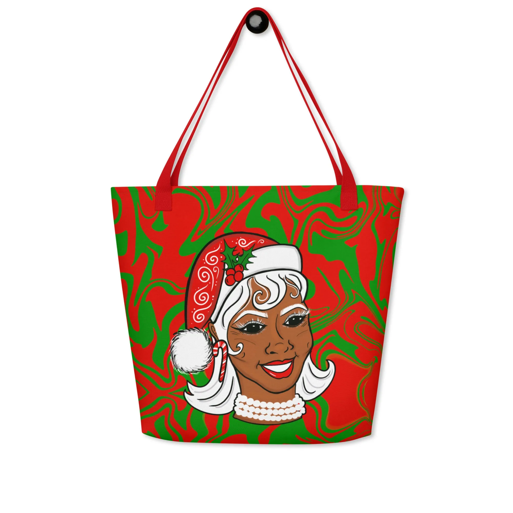 Black Santa Claus & Black Mrs. Claus Christmas Holiday Large Tote Bag