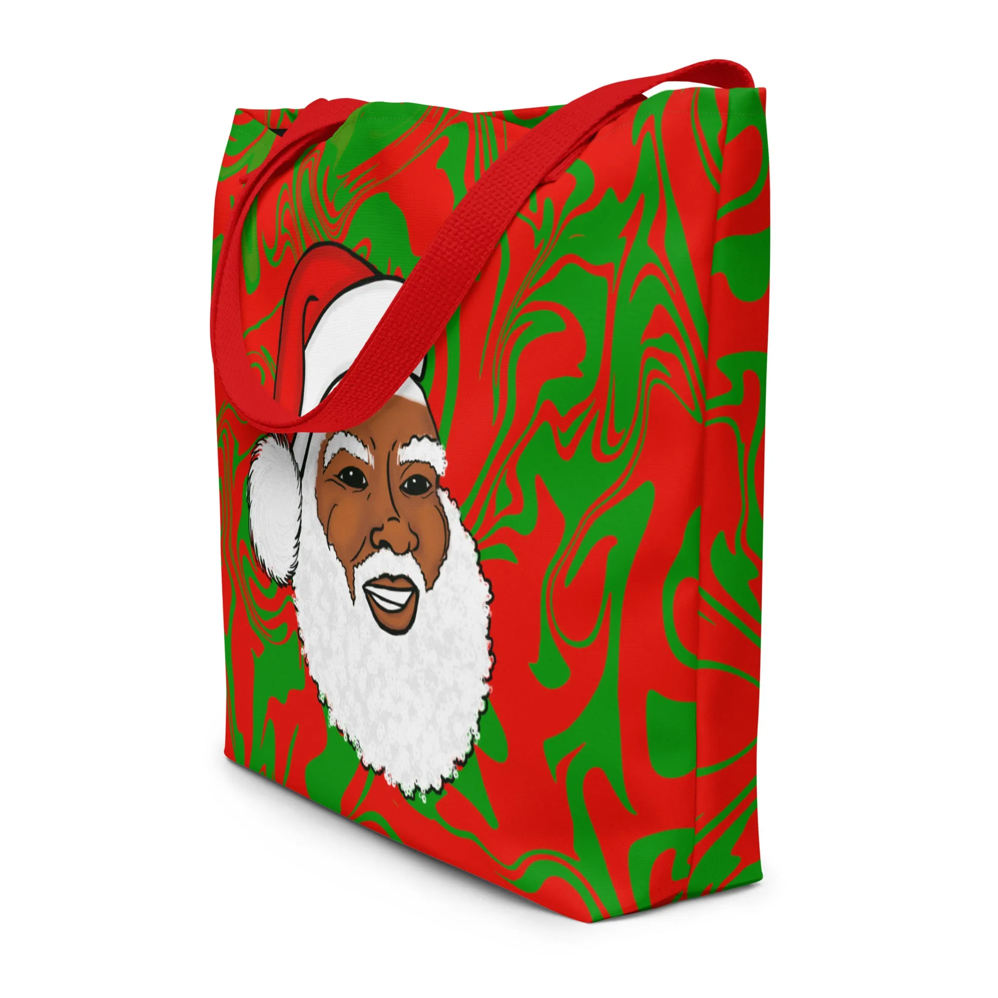 Black Santa Claus & Black Mrs. Claus Christmas Holiday Large Tote Bag