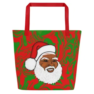 Black Santa Claus & Black Mrs. Claus Christmas Holiday Large Tote Bag