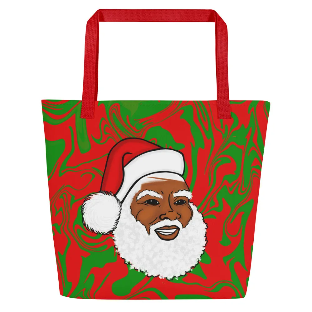 Black Santa Claus & Black Mrs. Claus Christmas Holiday Large Tote Bag