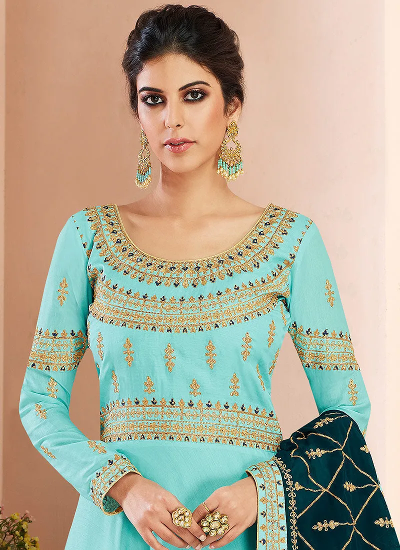 Blue And Green Traditional Anarkali Suit