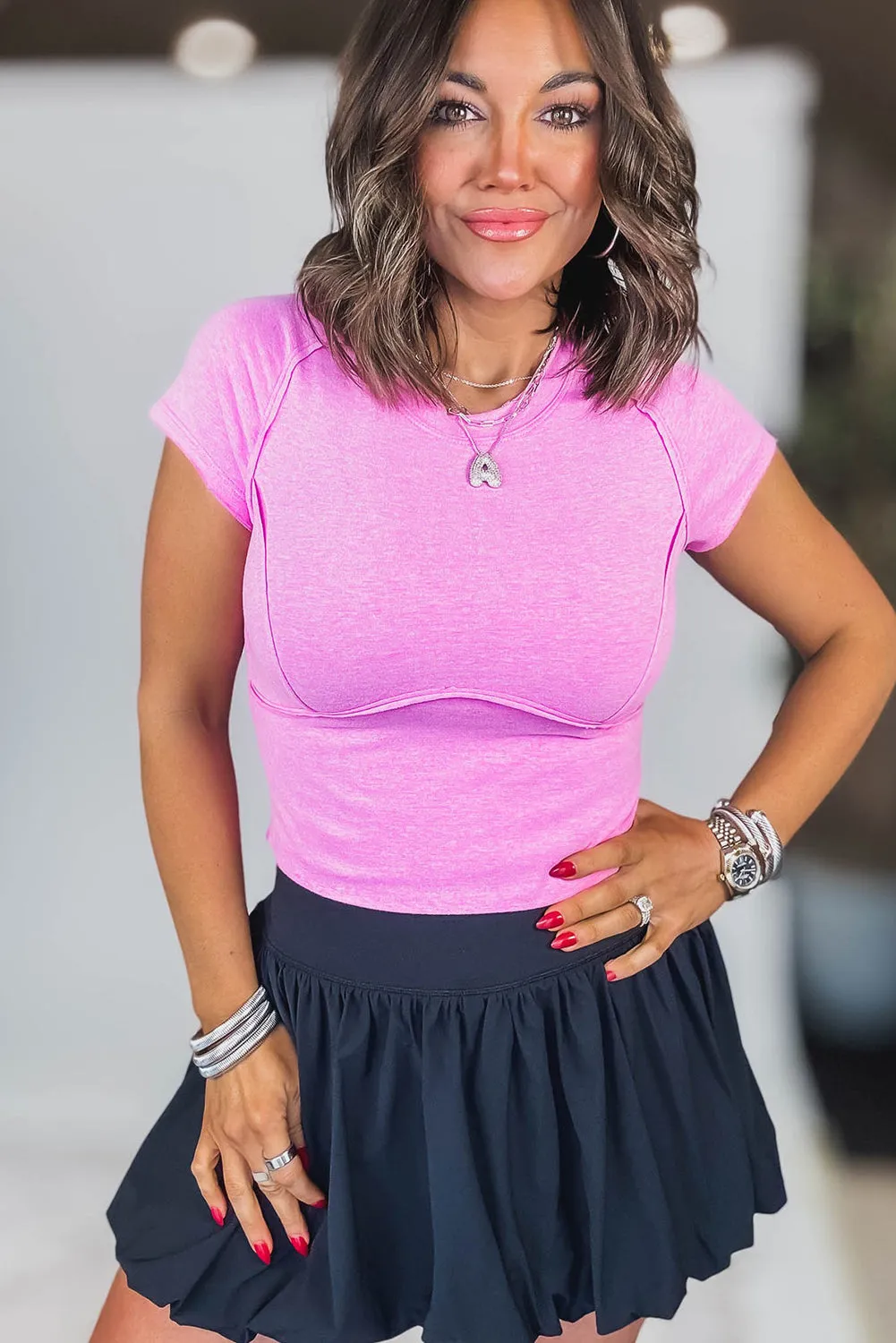 Bonbon Exposed Seam Crewneck Slim Fit T Shirt