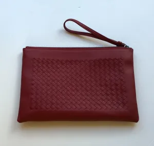 Bottega Veneta Burgundy Woven Clutch with Wrist Strap
