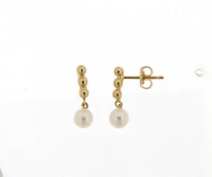 Boucles d'oreilles pendantes - Or Jaune et Perle (065821P)