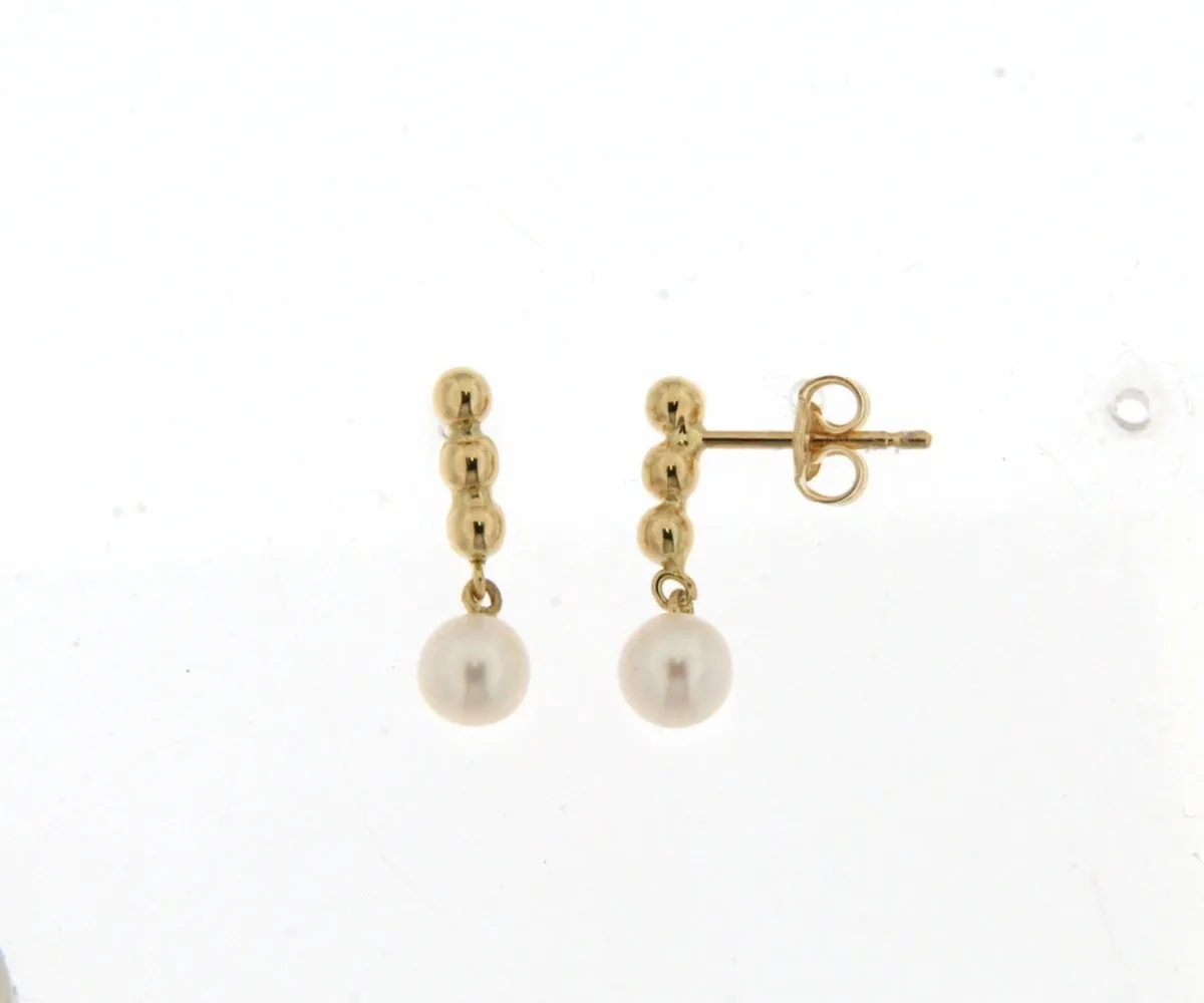 Boucles d'oreilles pendantes - Or Jaune et Perle (065821P)