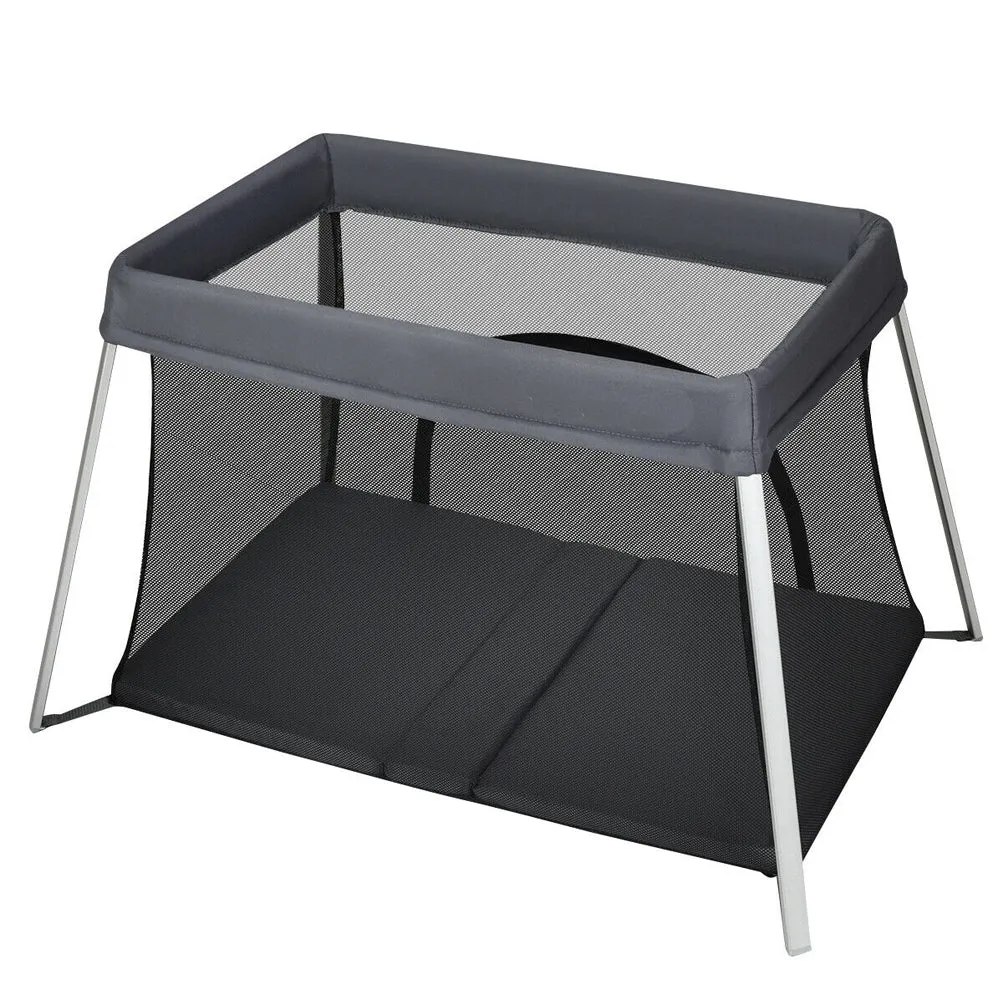 Breathable 2-in-1 Travel Cot Playpen with Spine Supporting Mattress & Carry Bag | Portable Crib | Black