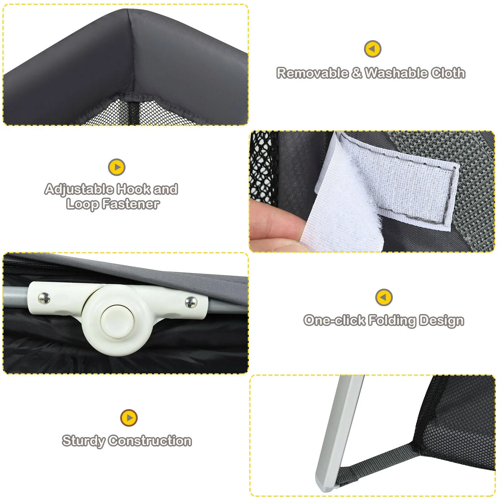 Breathable 2-in-1 Travel Cot Playpen with Spine Supporting Mattress & Carry Bag | Portable Crib | Black