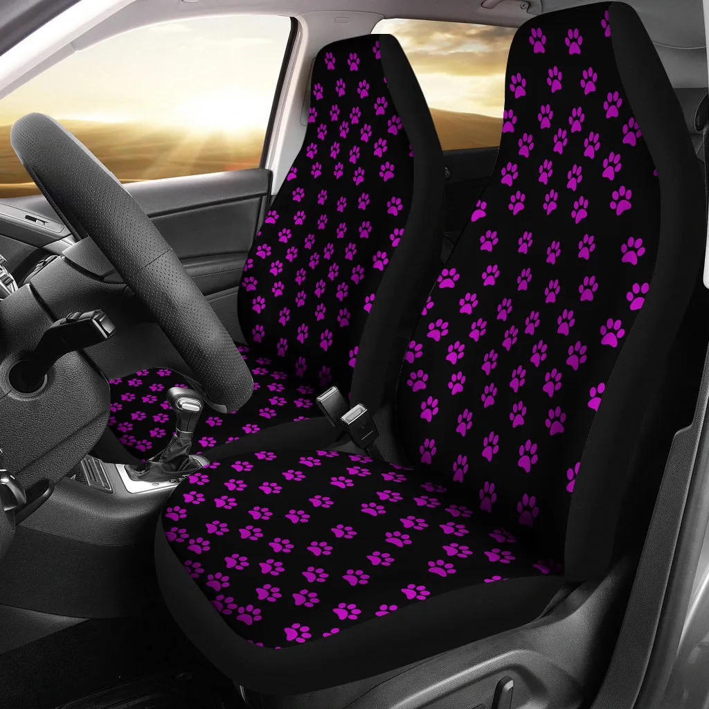 Bright Purple Paw Prints Seat Cover (Set of 2)