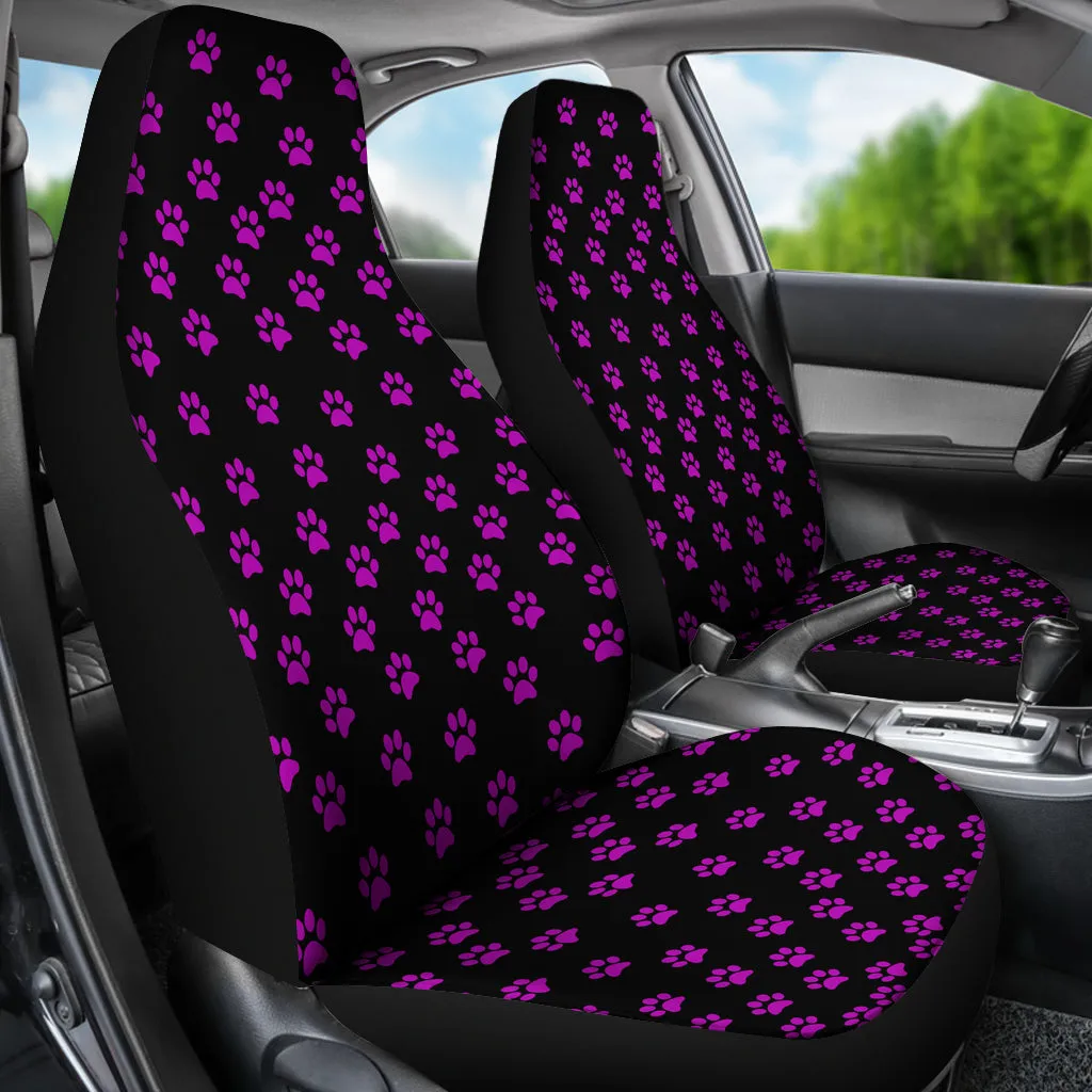 Bright Purple Paw Prints Seat Cover (Set of 2)