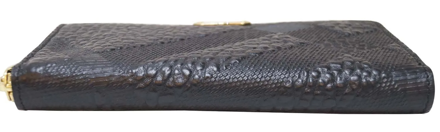 BURBERRY Embossed Check Leather Zip Around Wallet Black
