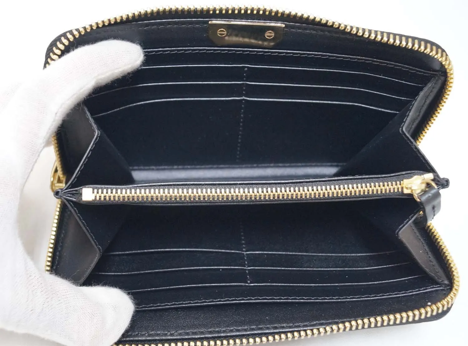BURBERRY Embossed Check Leather Zip Around Wallet Black