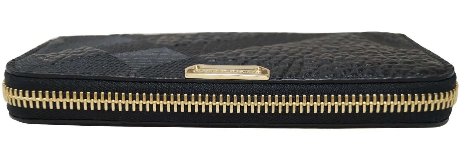 BURBERRY Embossed Check Leather Zip Around Wallet Black