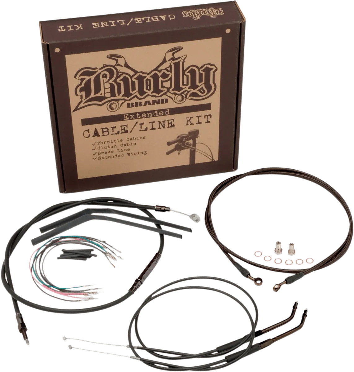 Burly Brand B30-1020 Extended Cable/Brake Line Kit for 18in. Ape Handlebars - Black Vinyl