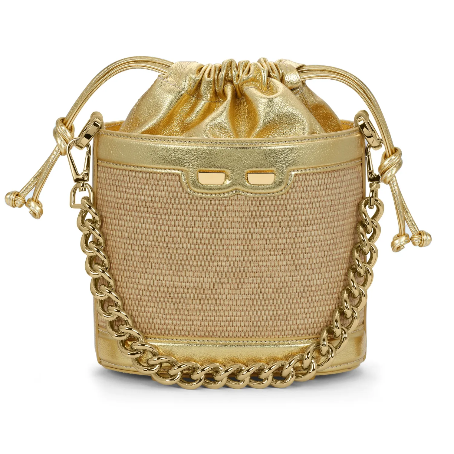 Byrd Bucket in Raffia & Gold
