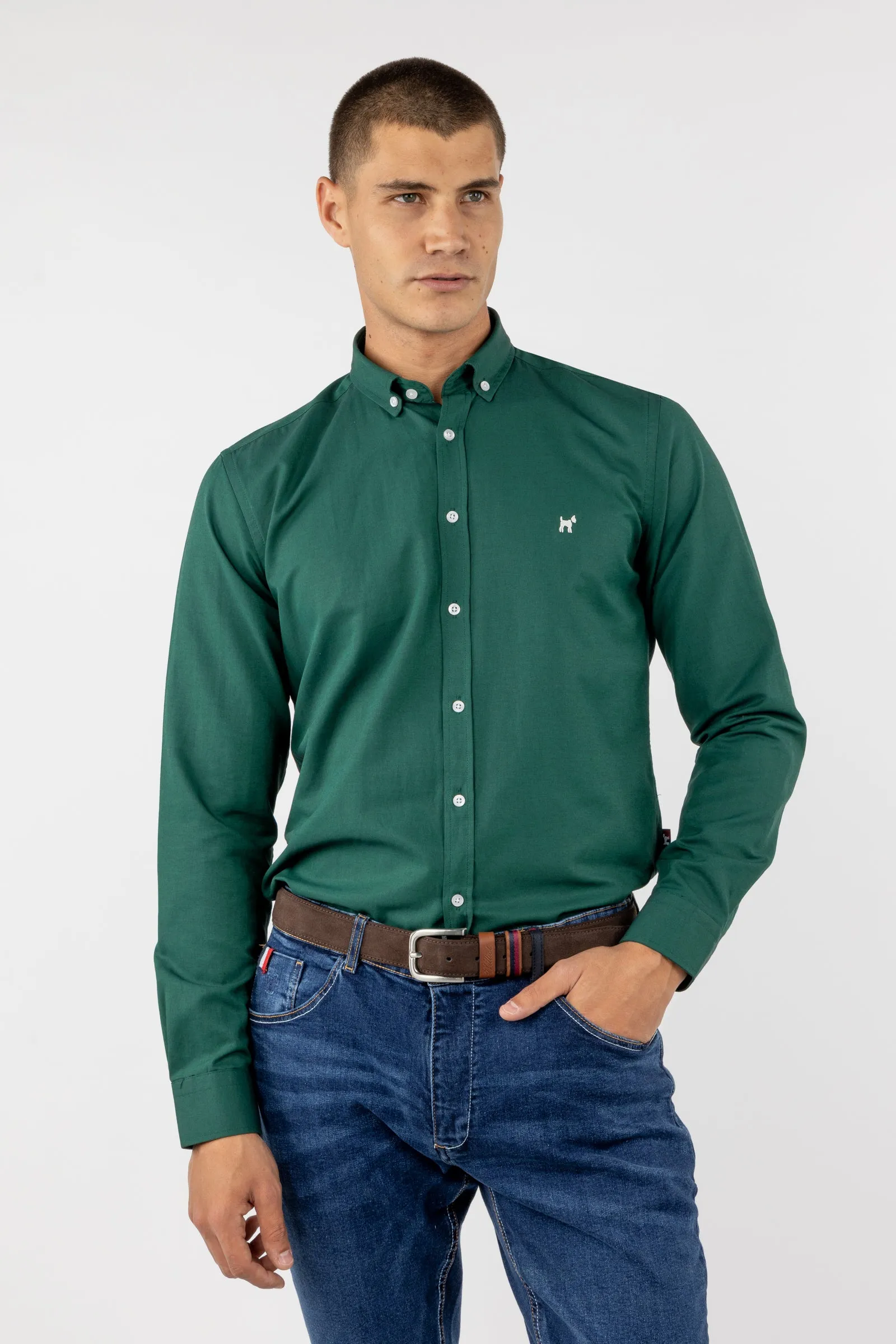 Camisa Oxford Liso V.Botella Slim