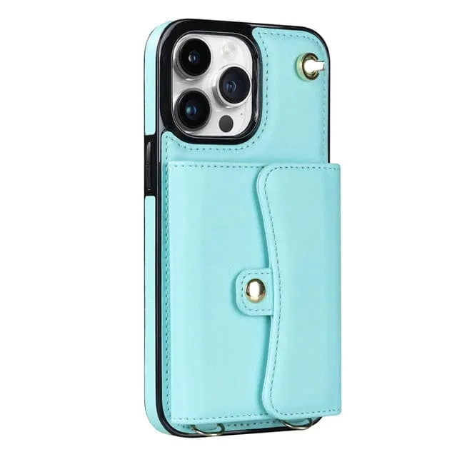 Cardholder Leather Phone Case With Lanyard