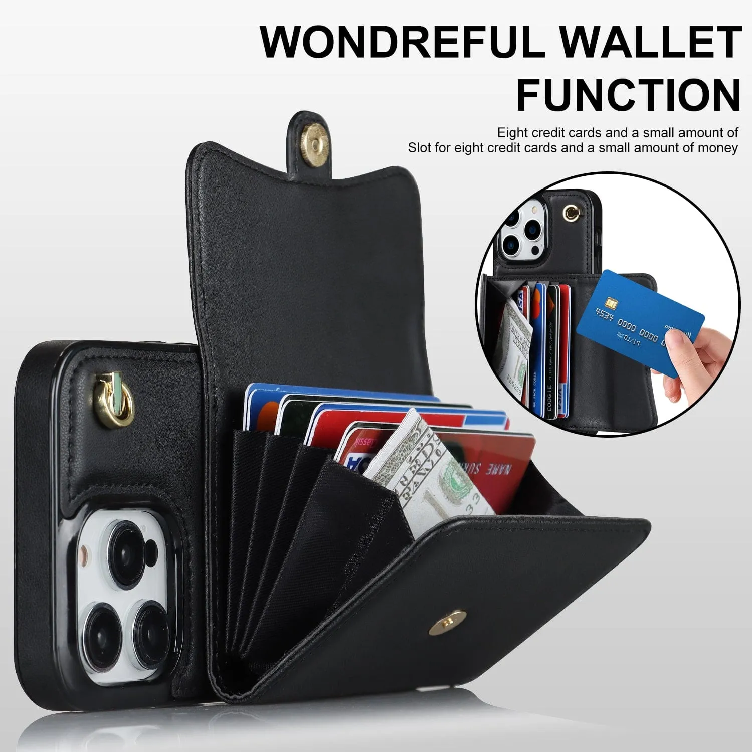 Cardholder Leather Phone Case With Lanyard