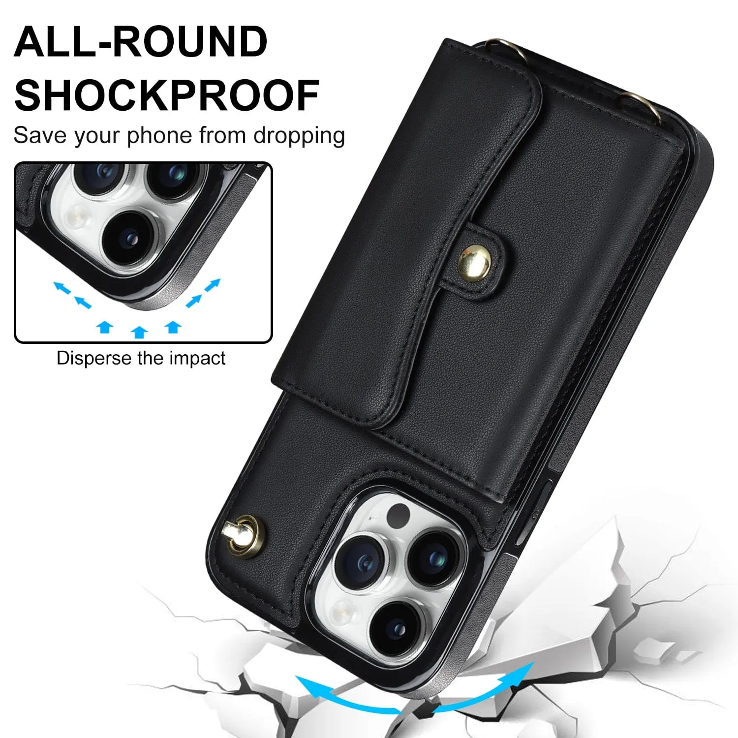 Cardholder Leather Phone Case With Lanyard