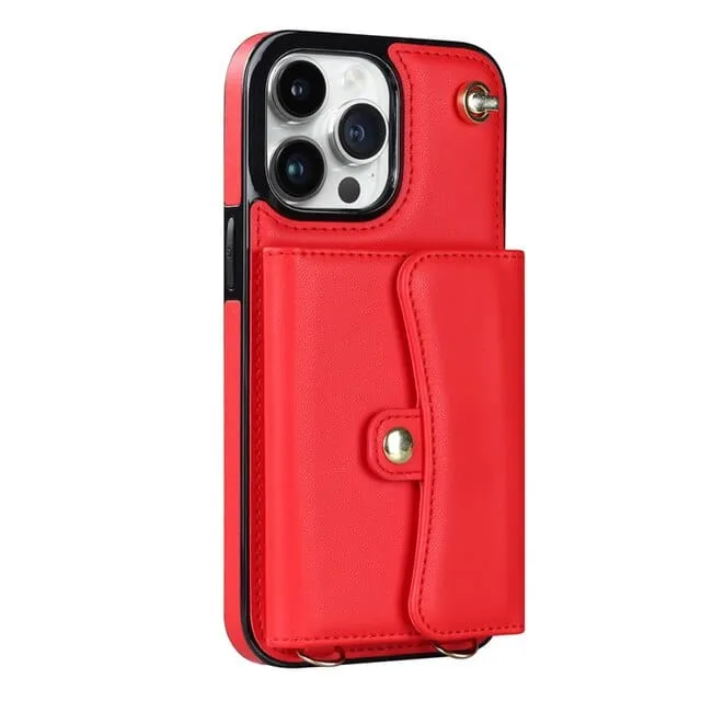 Cardholder Leather Phone Case With Lanyard