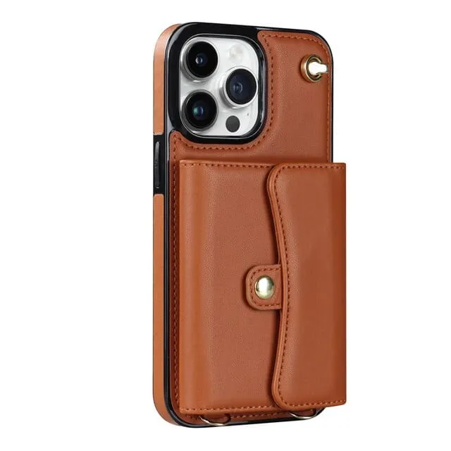 Cardholder Leather Phone Case With Lanyard