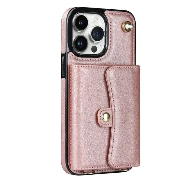 Cardholder Leather Phone Case With Lanyard