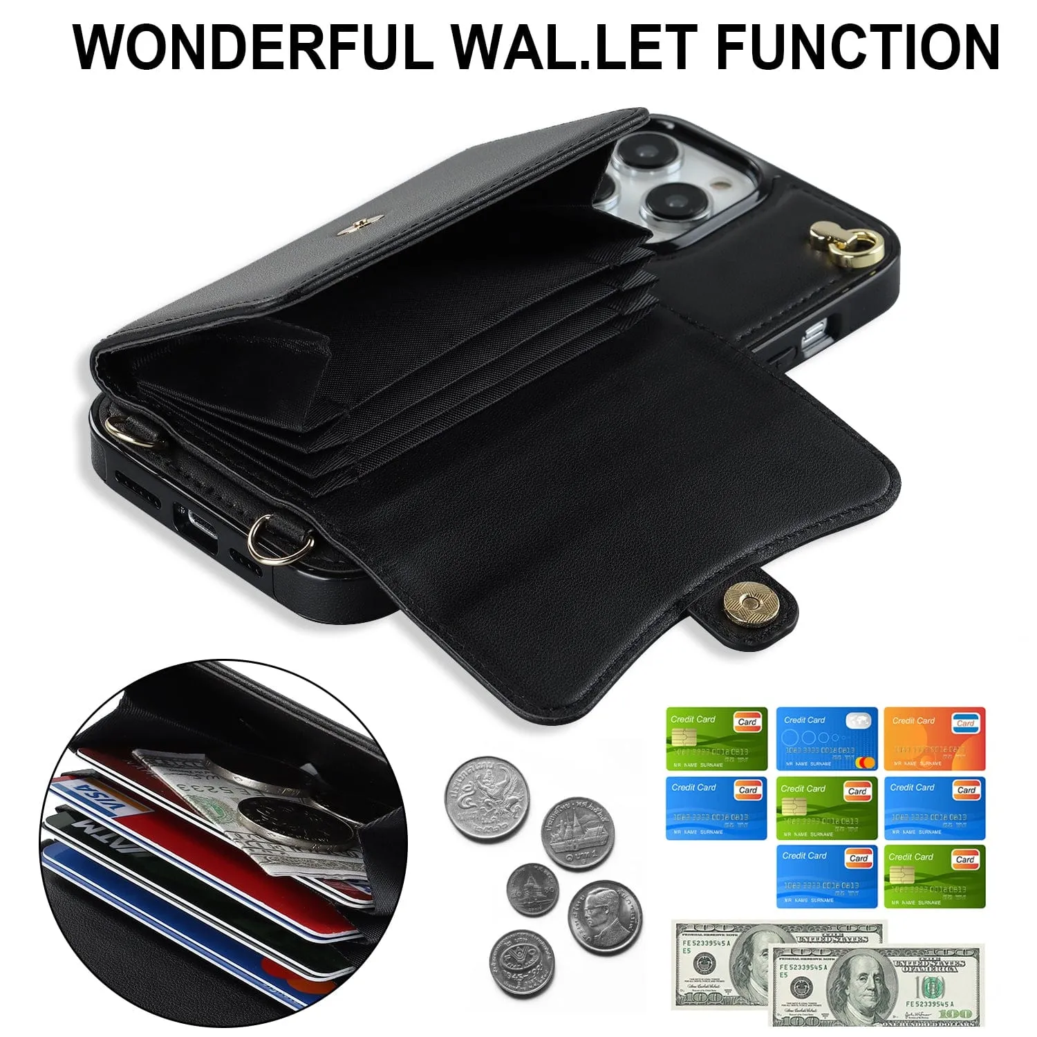 Cardholder Leather Phone Case With Lanyard