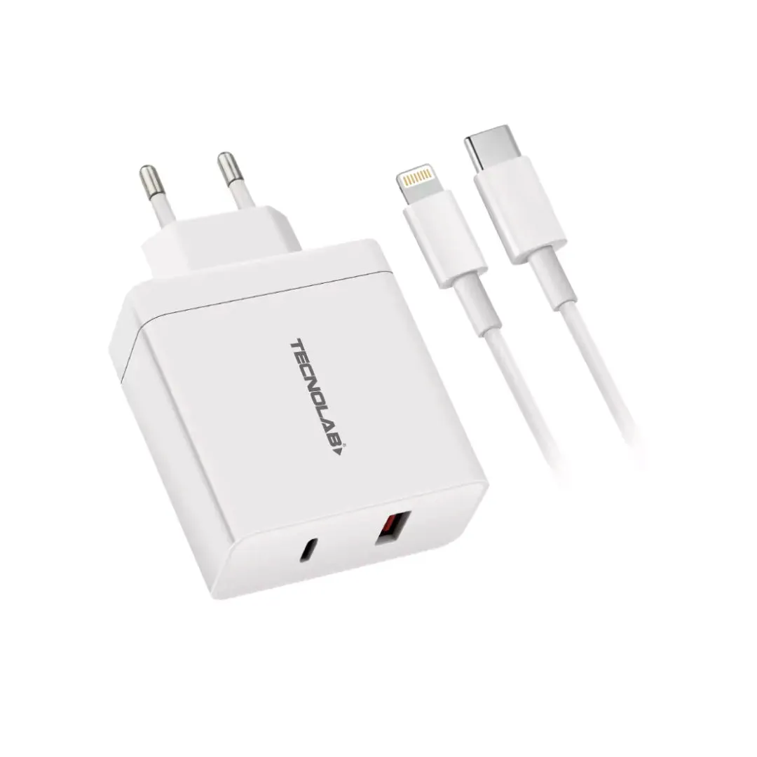CARGADOR RAPIDO USB/USB-C   CABLE TIPO-C A LIGHTNING TL469 TECNOLAB
