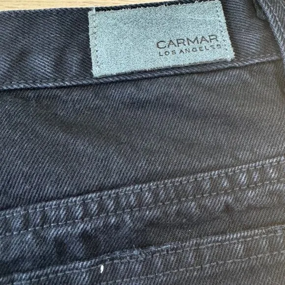 Carmar Black Neon Beatrice Denim Zip Distressed Zippered Skirt, Size 28