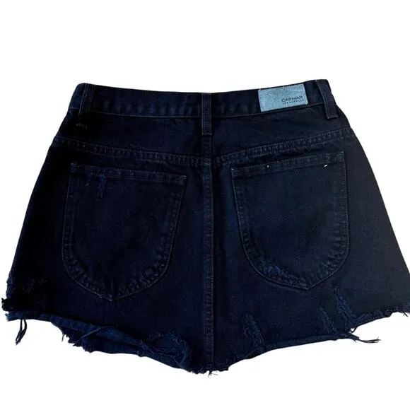 Carmar Black Neon Beatrice Denim Zip Distressed Zippered Skirt, Size 28