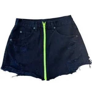 Carmar Black Neon Beatrice Denim Zip Distressed Zippered Skirt, Size 28