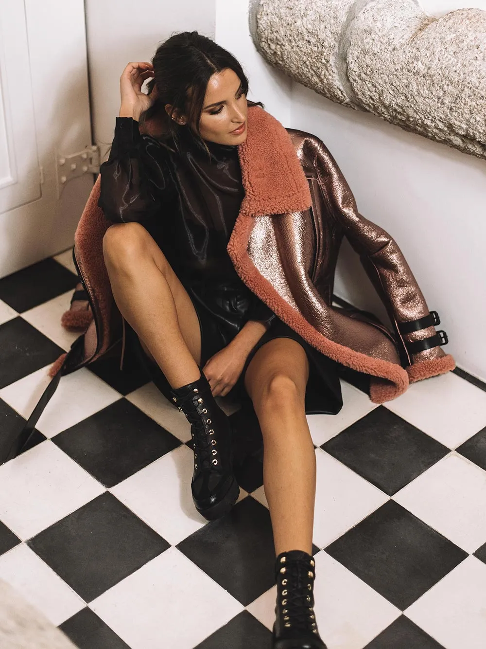 CASACO PELE ROSA OVERSIZED